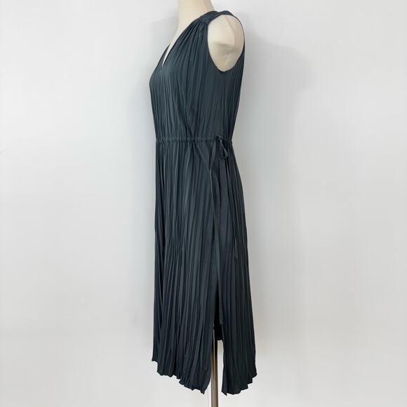 Vince Pleated Satin Cinch Waist Resort Midi Dress Tide Pool S NWOT - Picture 5 of 11